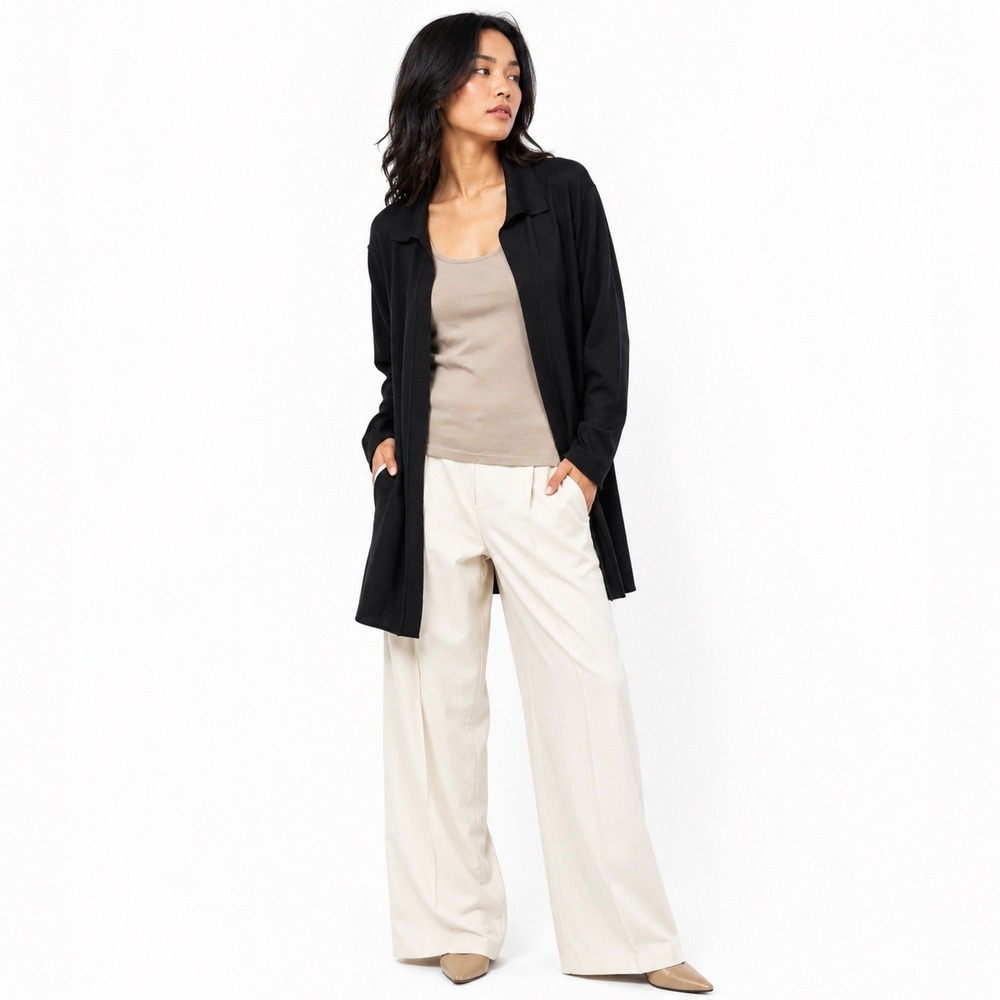 Exclusively Misook Women Black Open Front‎ Cardigan Jacket Plus 2X/3X Capsule